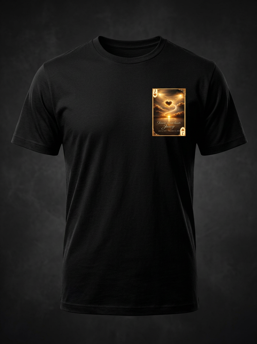 Jazzy Memorial T-Shirt – black tee with memorial card chest print